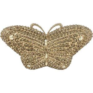 Elegant Gold Butterfly Crystal Clutch Bag for Women, Mini Party & Bridal Evening